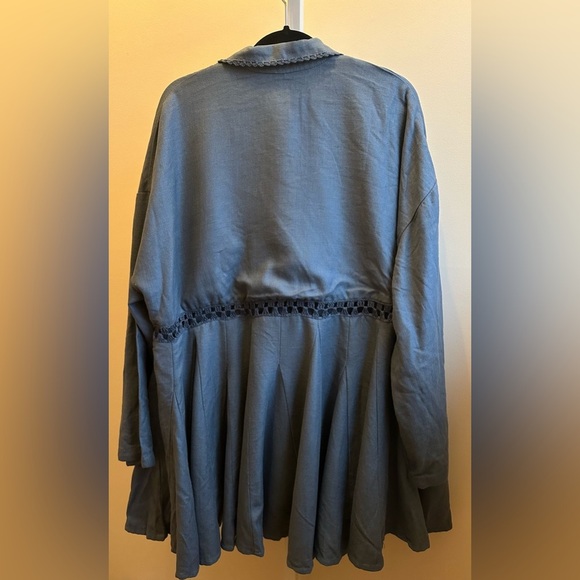 NWT Free People Hazy Baby Mini Dress S Slate Blue Mirage Linen Lined Crochet - Picture 4 of 10